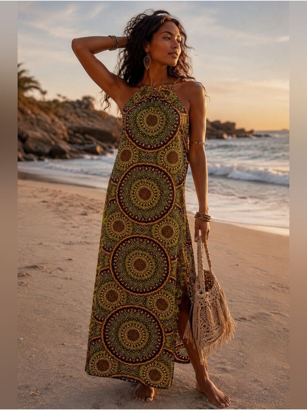 Ankara Print Halter Neck Maxi Dress Large